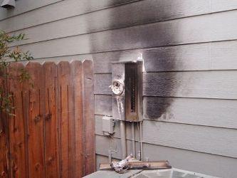 A burned smart meter is seen on a home in Reno