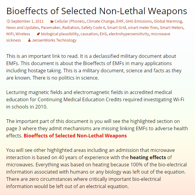 Bioeffects of Selected Non-Lethal Weapons1