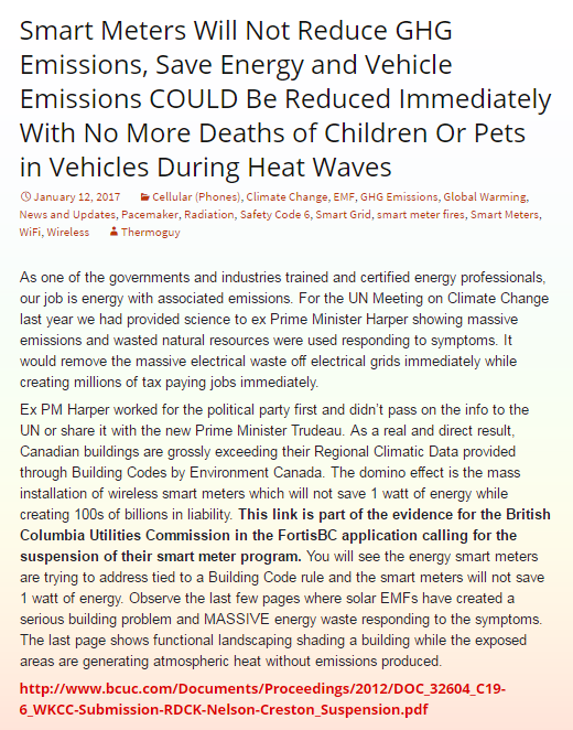 Smart Meters Will Not Reduce GHG Emissions, Save Energy and Vehicle Emissions COULD Be Reduced Immediately With No More Deaths of Children Or Pets in Vehicles During Heat Waves