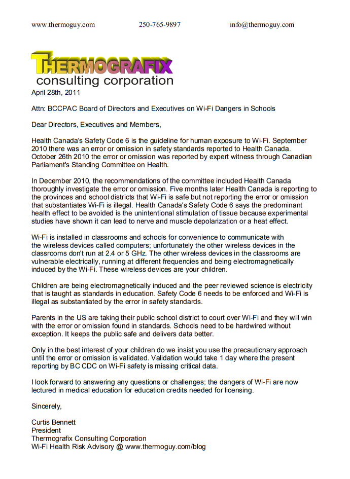 Attn: BCCPAC Board of Directors and Executives on Wi-Fi Dangers in Schools