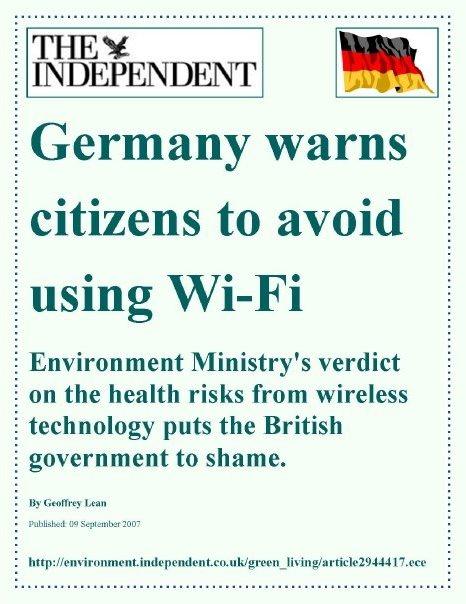 The German government's ruling – which contrasts sharply with the unquestioning promotion of the technology by British officials – was made in response to a series of questions by Green members of the Bundestag, Germany's parliament.  The Environment Ministry recommended that people should keep their exposure to radiation from Wi-Fi 