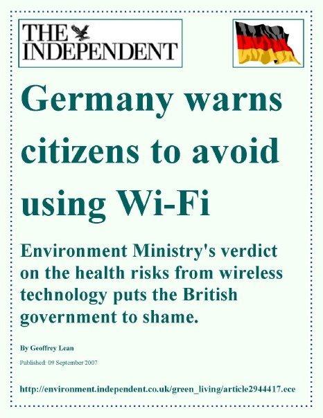 The German government's ruling – which contrasts sharply with the unquestioning promotion of the technology by British officials – was made in response to a series of questions by Green members of the Bundestag, Germany's parliament. The Environment Ministry recommended that people should keep their exposure to radiation from Wi-Fi