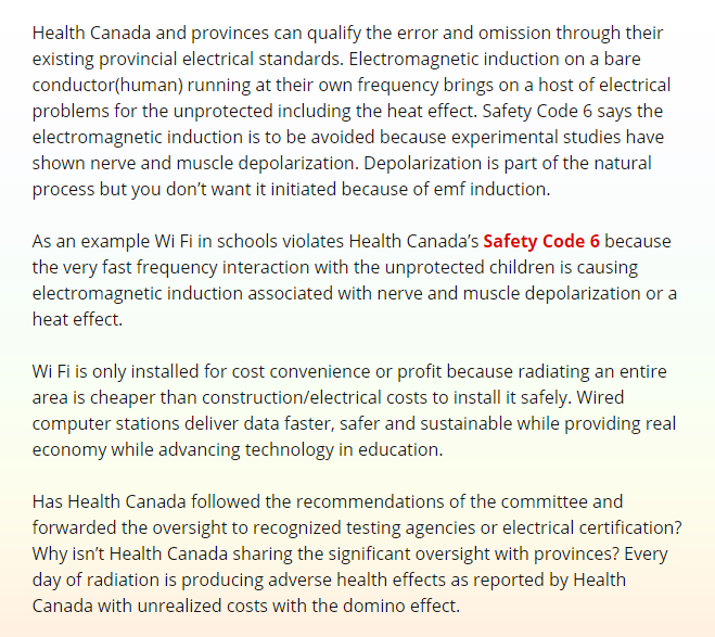 Health Canada Not Reporting Error or Omission in Safety Code 6 or Recommendations of Committee2