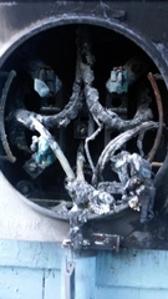 A burned-out circuit board is the only remaining part of the smart meter at Galbreath's home