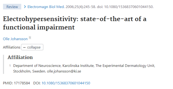 Electrohypersensitivity: state-of-the-art of a functional impairment