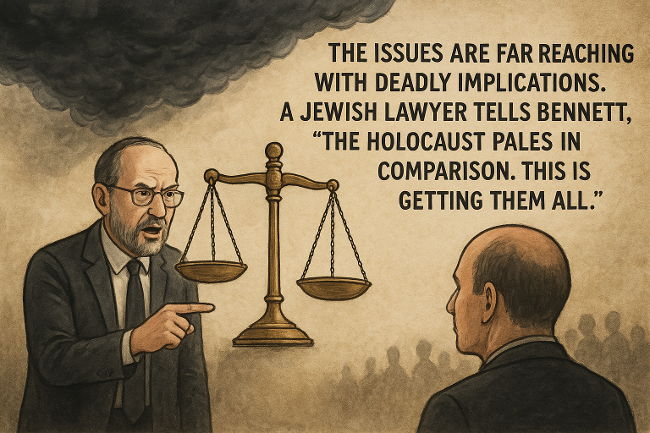 A Jewish lawyer tells Bennett, “The Holocaust pales in comparison. This is getting them all.”