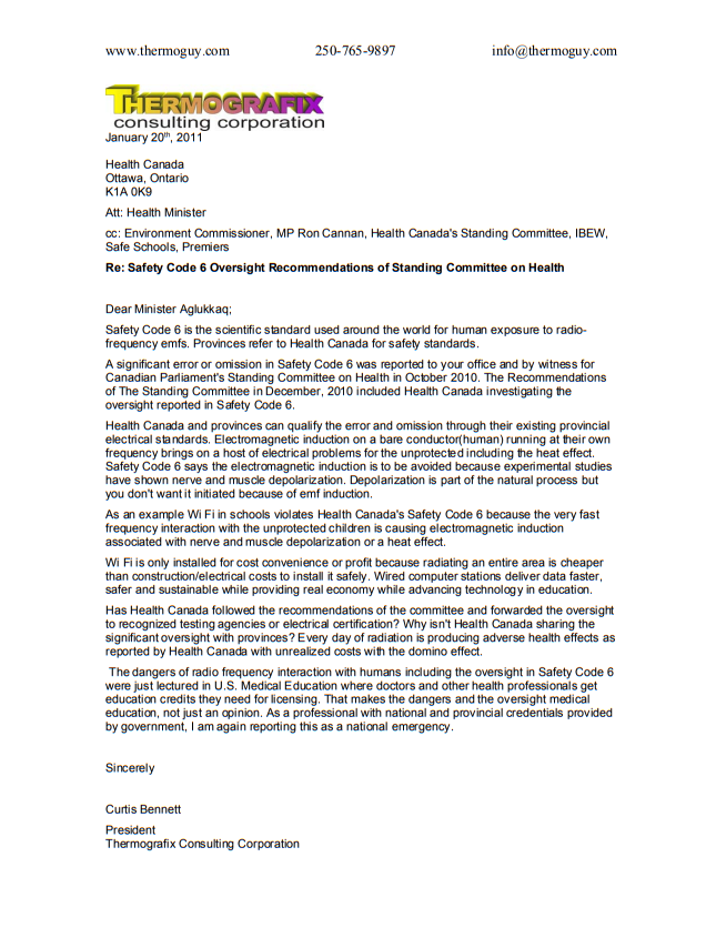 Safety Code 6 Oversight Recommendations of Standing Committee on Health