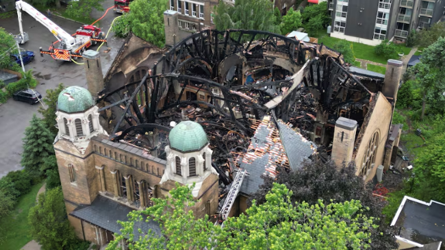The aftermath of St Anne's Anglican Church. The historic church was destroyed by fire on June 9, 2024. (Patrick Morrell/CBC News)