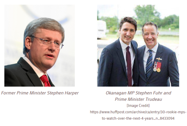Ex Prime Minister Stephen Harper, MP Stephen Fuhr and Prime Minister Trudeau