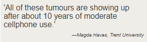 'All of these tumours are showing up after about 10 years of moderate cellphone use.'